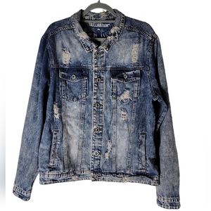 Trillnation button closure distress acid wash men jeans jacket size XL